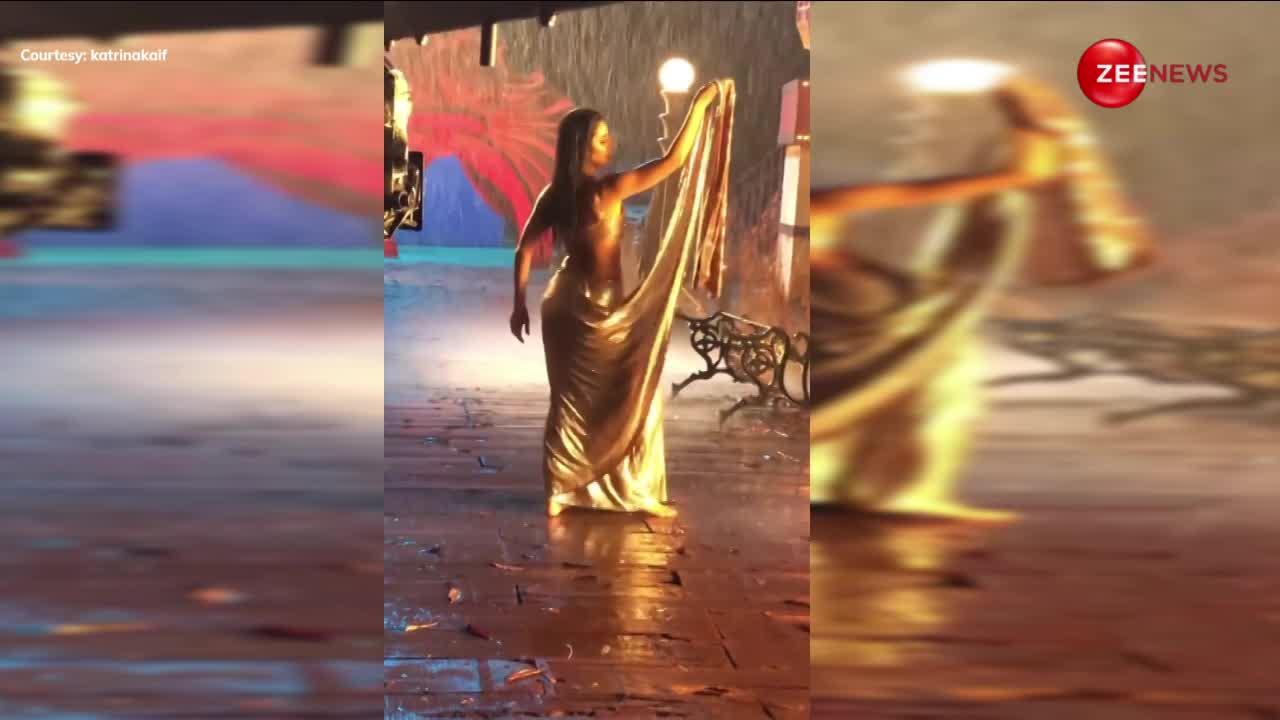 गीले बालों में बारिश में भीगते हुए Katrina Kaif ने साड़ी में लगाई आग, वीडियो देख हार बैठेंगे दिल और जिगर