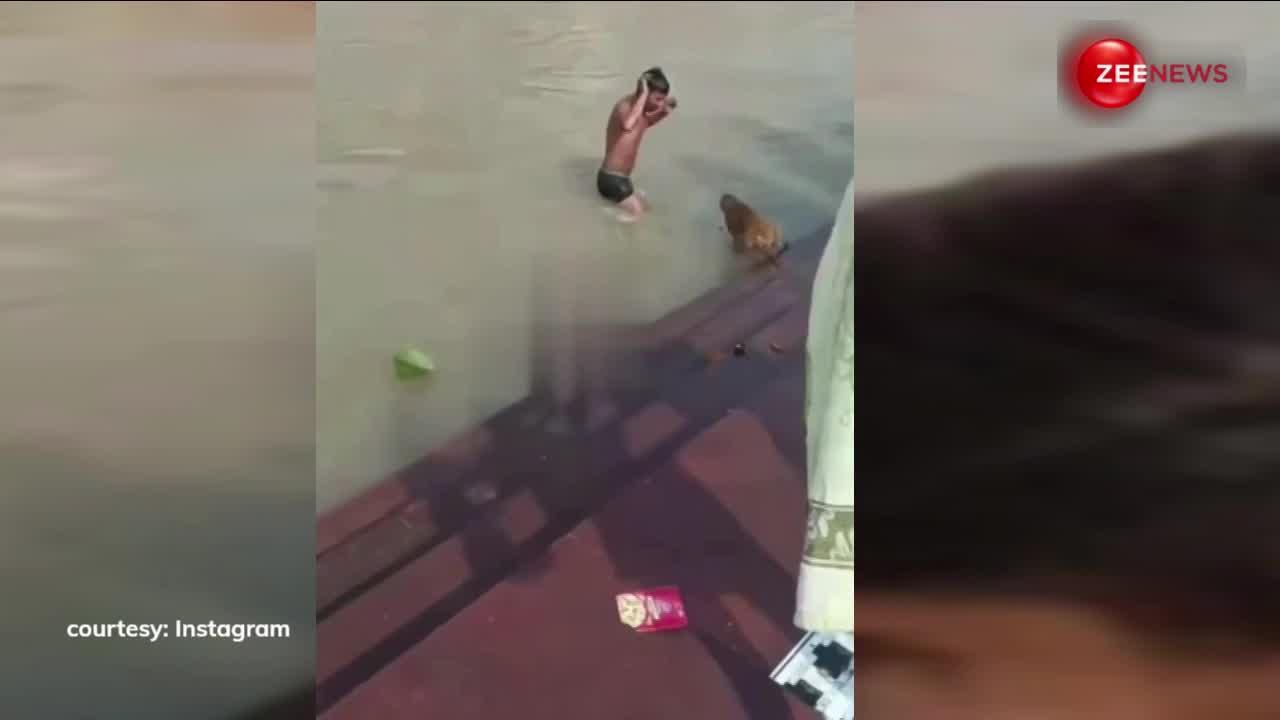 पानी में लड़की ने छेड़ा बंदर, फिर बॉयफ्रेंड से लिया इंतकाम