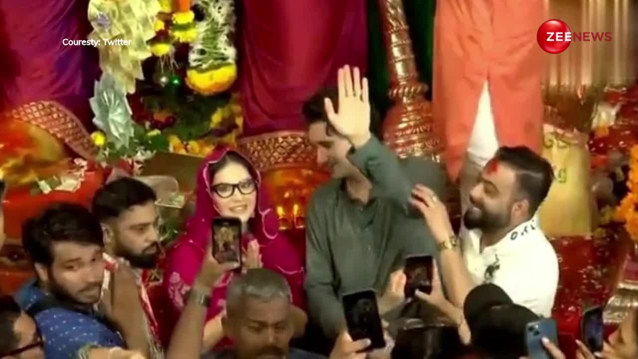 Sunny Leone पति के साथ  मुंबई के लालबागचा राजा के दर्शन करने पहुंचीं, भीड़ में ऐसी फंसी की निकलना हुआ मुश्किल