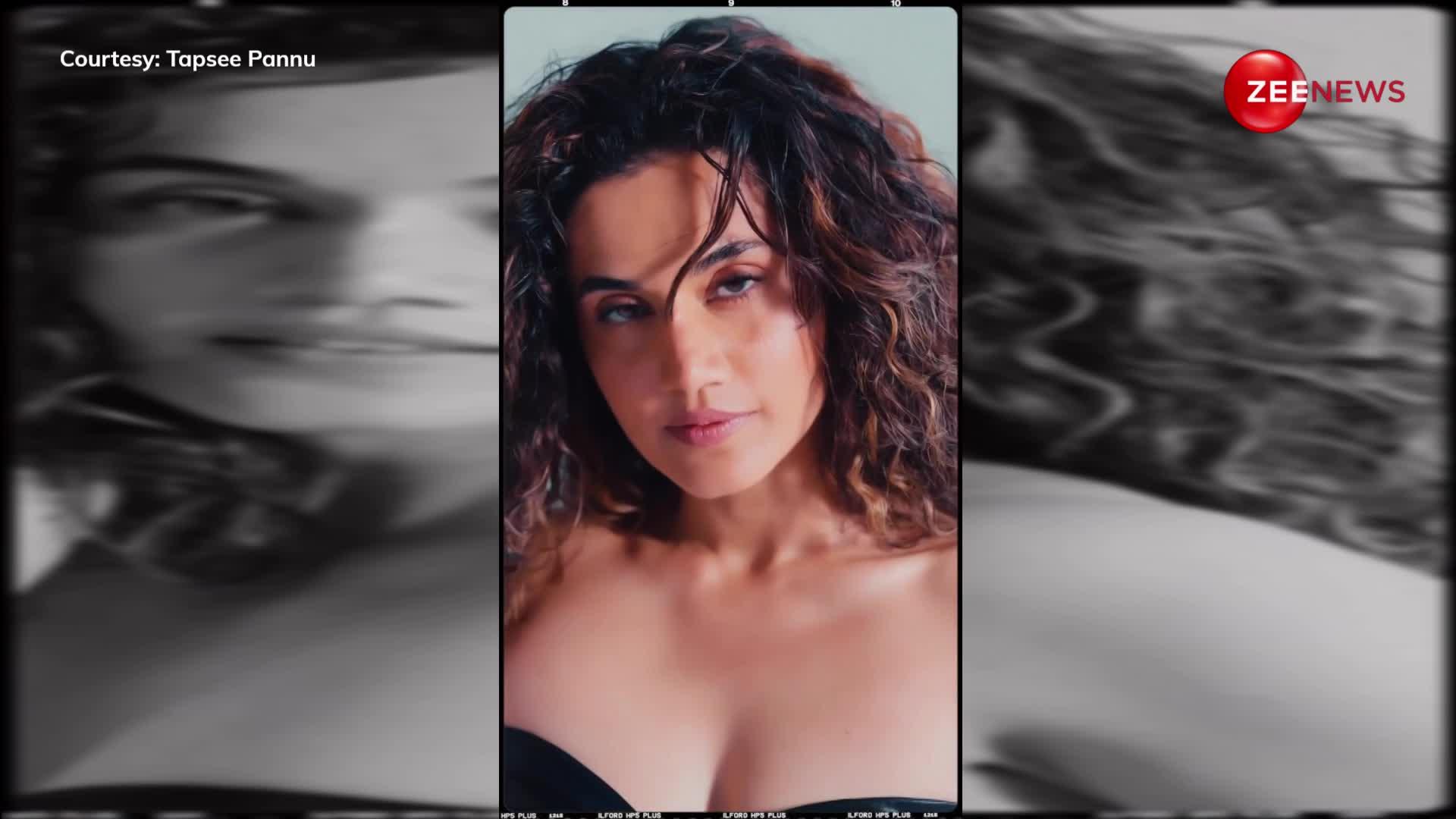 taapsee pannu set hearts on fire with black tube bra and curly hair showed every part of sexy body