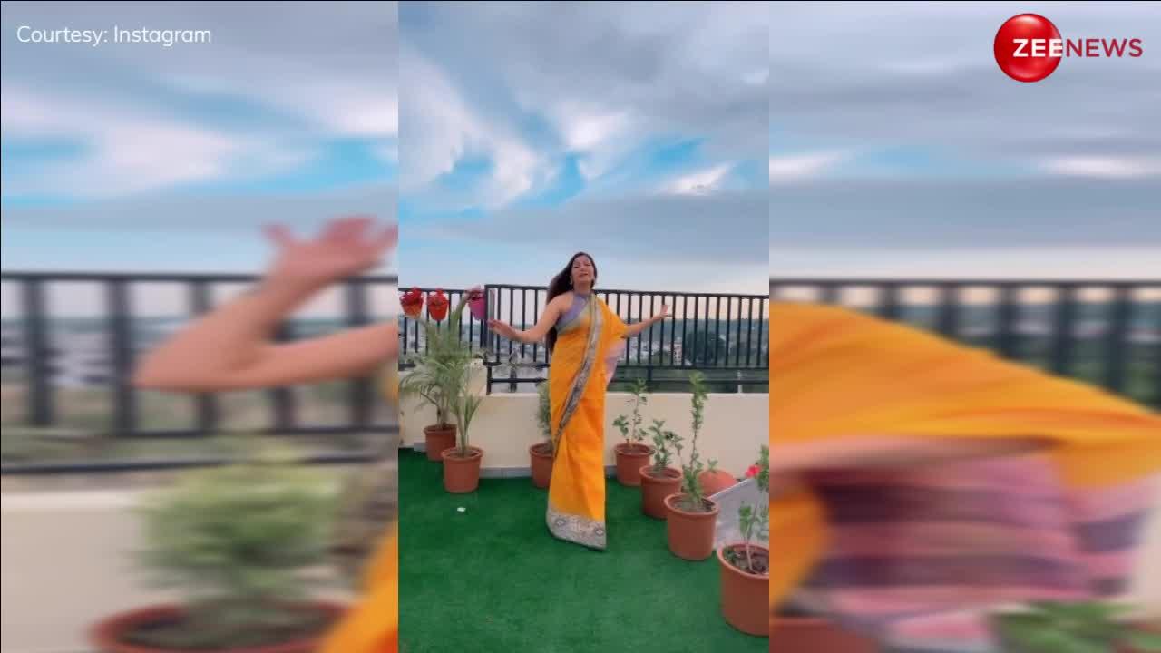 पीली साड़ी पहन कर 'तेरे यार की बंदूक' गाने पर Sapna Choudhary हाई हील्स पहनकर नाचीं, डांस देख ताई-चाची भी झूमीं