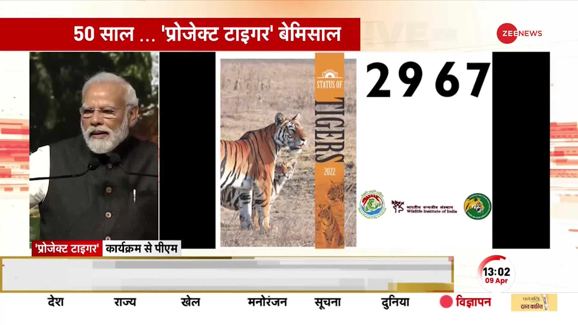 PM मोदी ने जारी किया बाघों की आबादी का आंकड़ा, देश में हैं 3167 बाघ