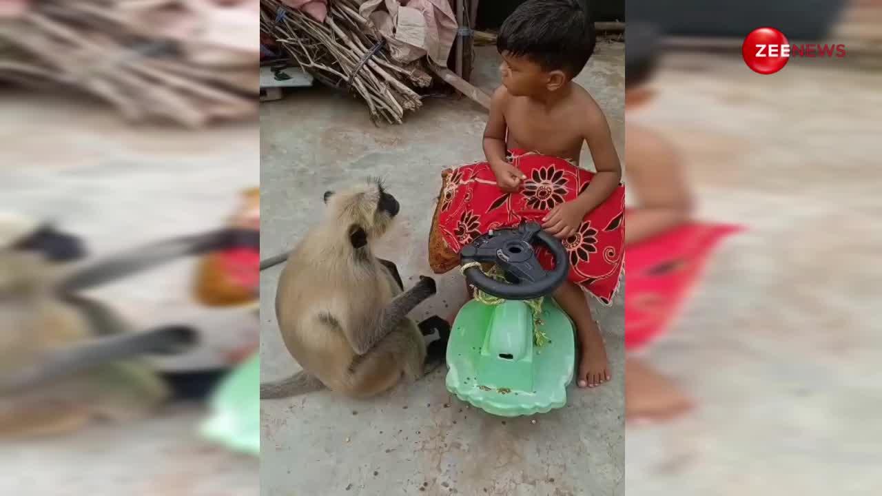 साइकिल चला रहा था बच्चा...तभी बंदर ने मार-मारकर दिया रुला, वीडियो देखने वालों का हंस-हंसकर हुआ बुरा हाल