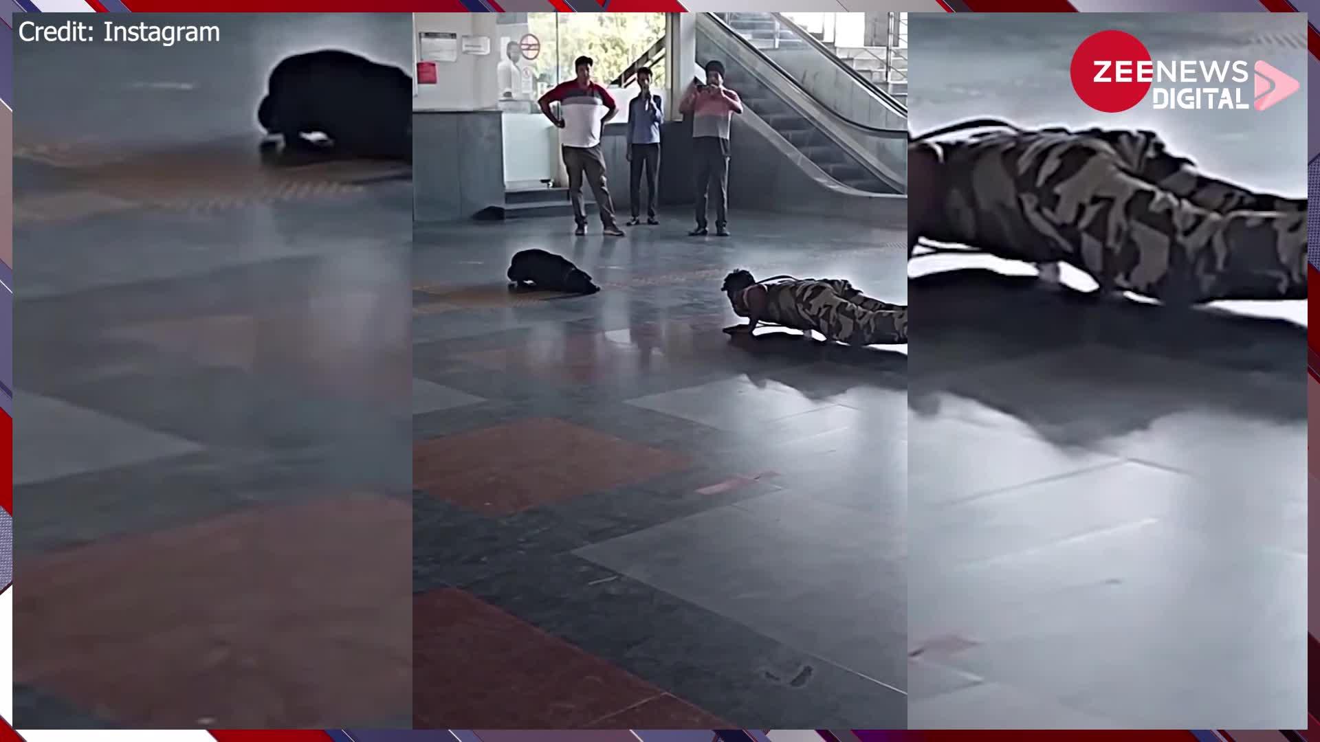 मेट्रो स्टेशन के अंदर योगा करता नजर आया यह कुत्ता, मौजूद लोग अवाक रह गए