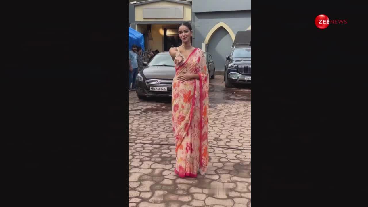 फ्लोरल साड़ी पहन एक झटके में फैंस को दीवाना बना गईं Ananya Panday, सेक्सी डीपनेक ब्लाउज पर अटकी लोगों को नजरें