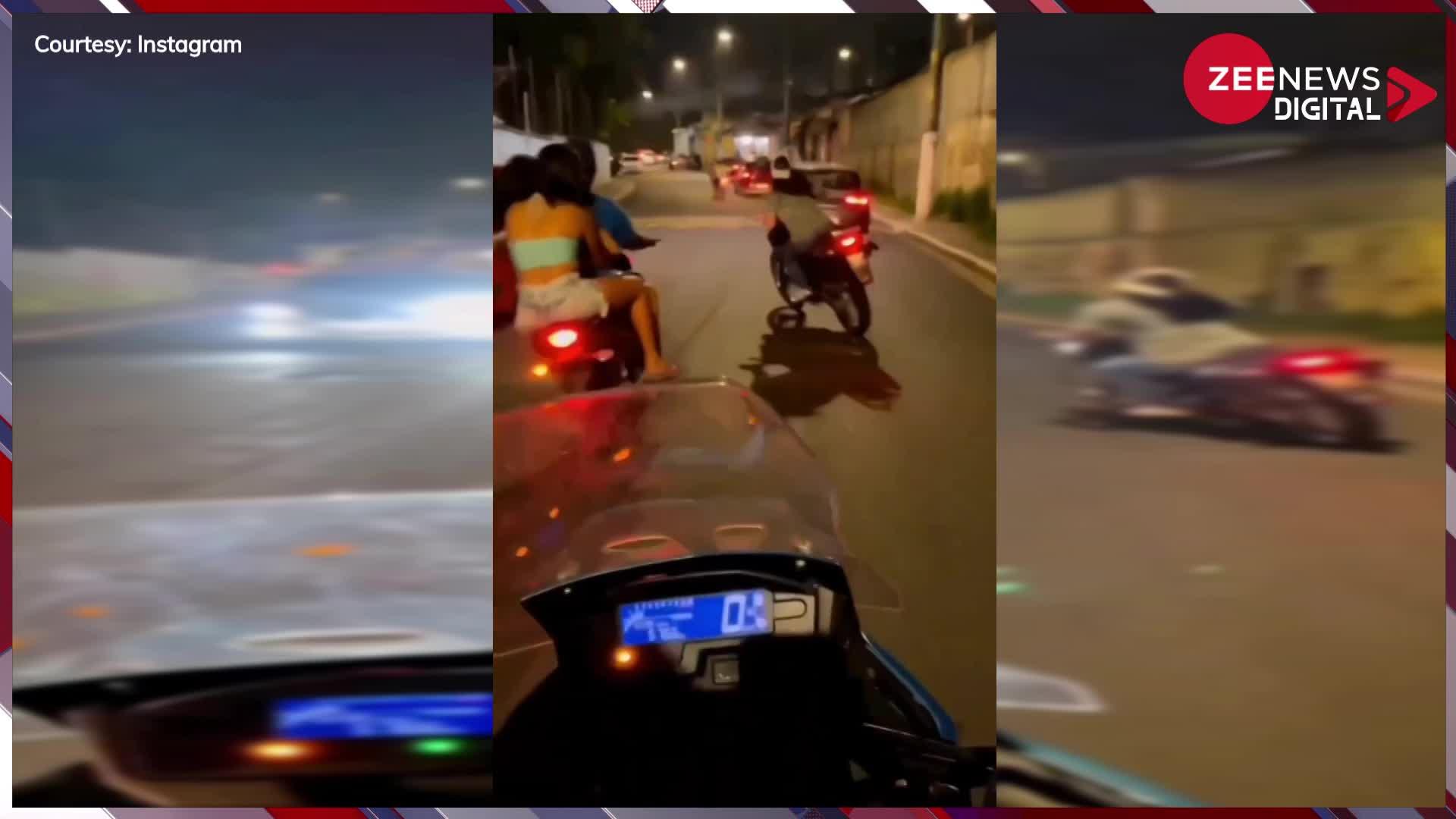 Viral Video: बीच रोड 'पापा की परी' ने बाइक पर किया ऐसा स्टंट, धड़ाम से गिरी पीछे आ रही लड़किया, देख लोग ने कहा- 'दीदी के सस्ते नशे'...