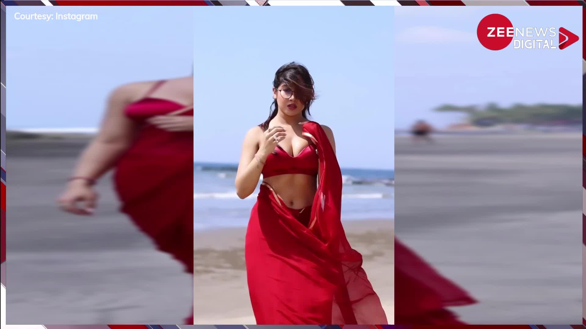 समंदर के किनारे रेड साड़ी पहन Sofia Ansari ने एक बार फिर दिखाई अपनी बोल्ड अदाएं