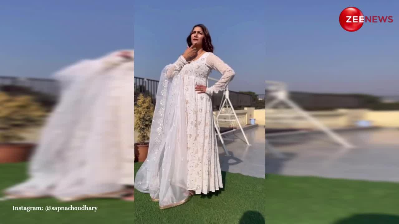बगुला सफेद रंग पहन हरियाणवी क्वीन Sapna Choudhary ने बांधा ठुमकों से समां, 'जमीदार' गाने पर काटा बवाल