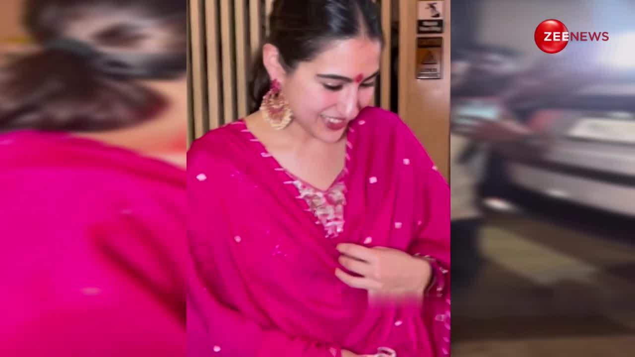ब्लड रेड कलर सूट पहने Sara Ali Khan ने दिखाया अपना संस्कारी लुक, वीडियो देख आंटियां कपड़े की हुई दीवानी