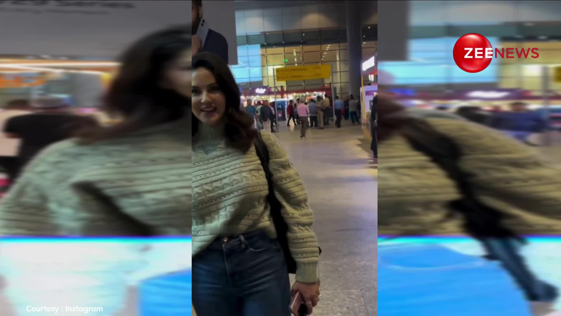 बढ़ती ठंड में स्वेटर में नजर आईं Sunny Leone, कैमरे के सामने दिया क्यूट-सा रिएक्शन