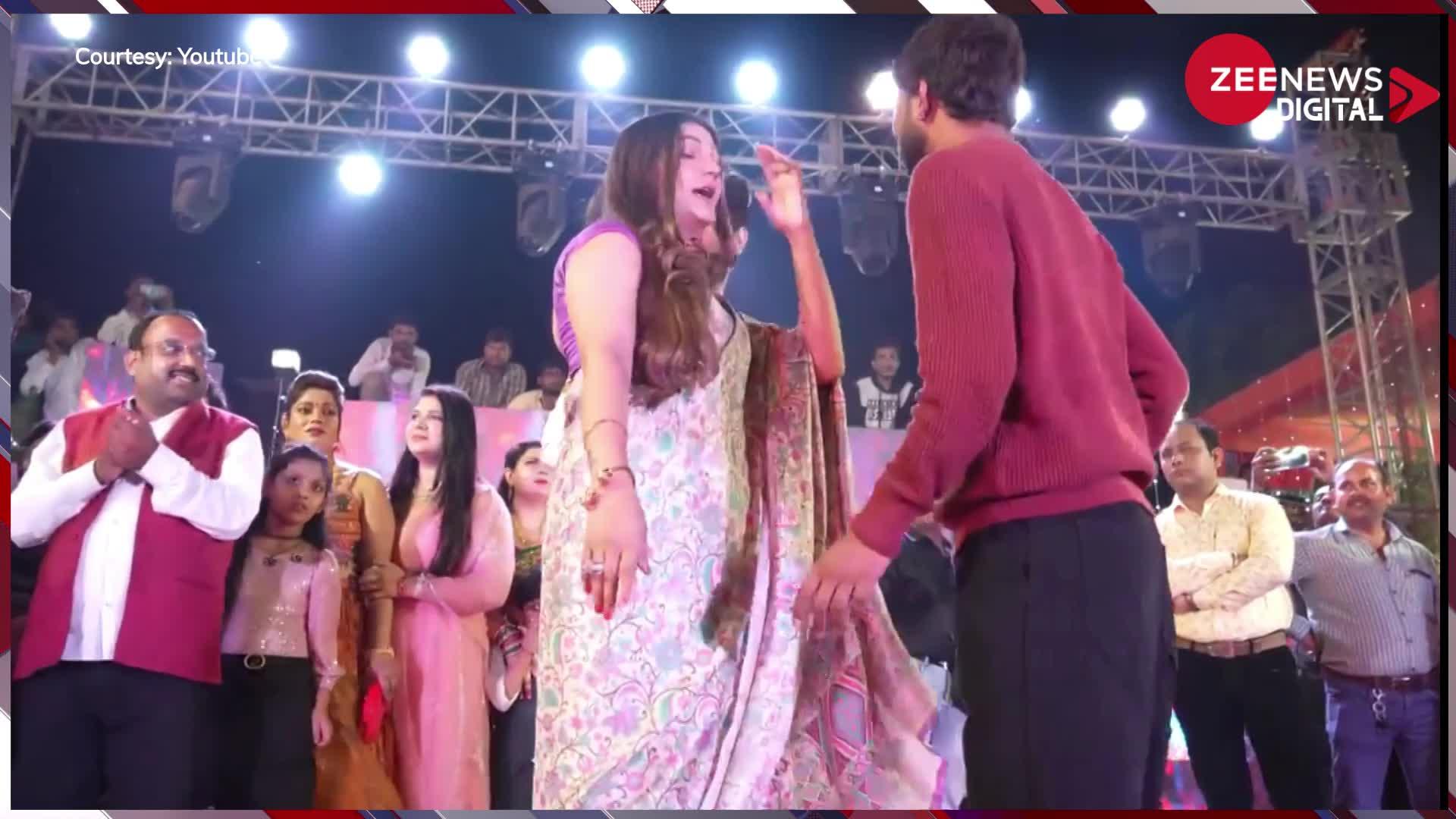 Sapna Choudhary साड़ी पहनकर कर रही थी स्टेज पर डांस, तभी पास आया एक लड़का और कर दी ऐसी हरकत.. देखें वीडियो