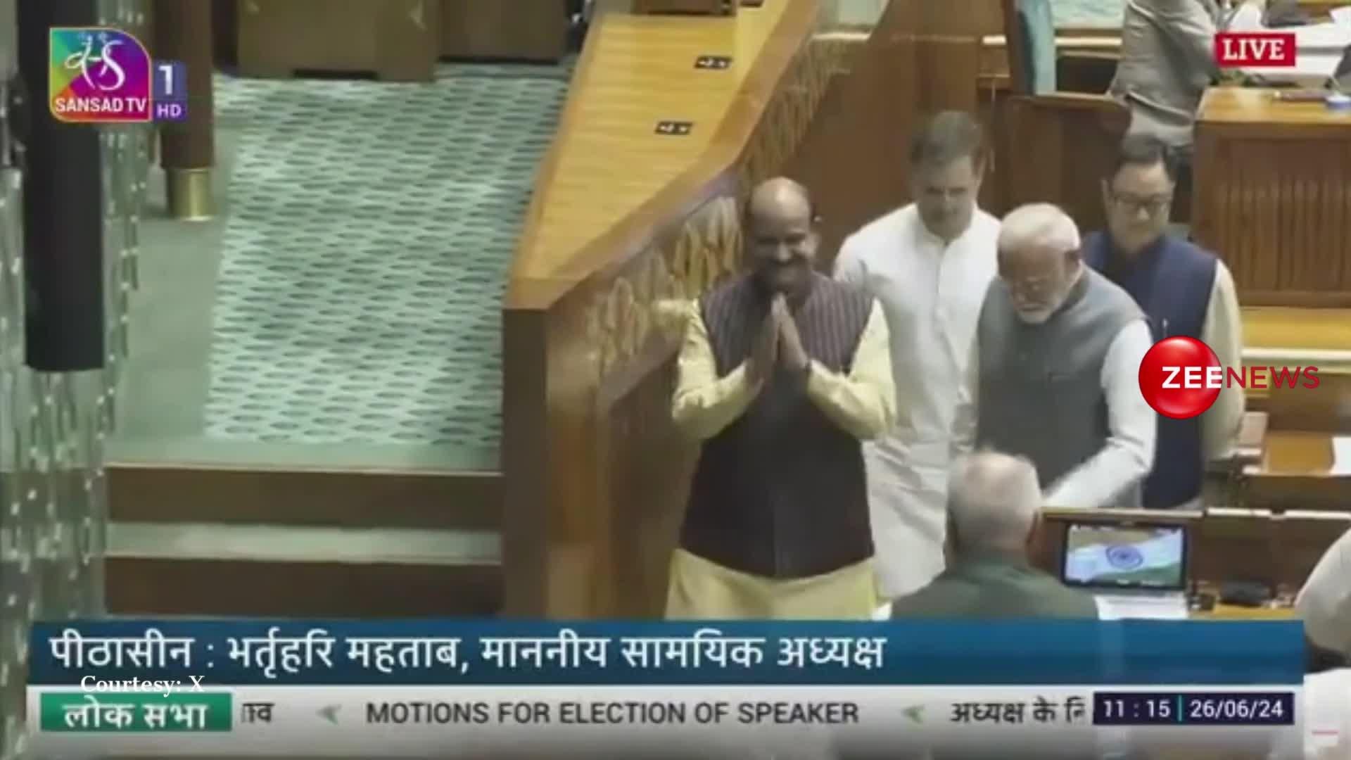 लोकसभा स्पीकर Om Birla को लेकर चेयर तक पहुंचे PM Modi और Rahul Gandhi, देखें शानदार VIDEO
