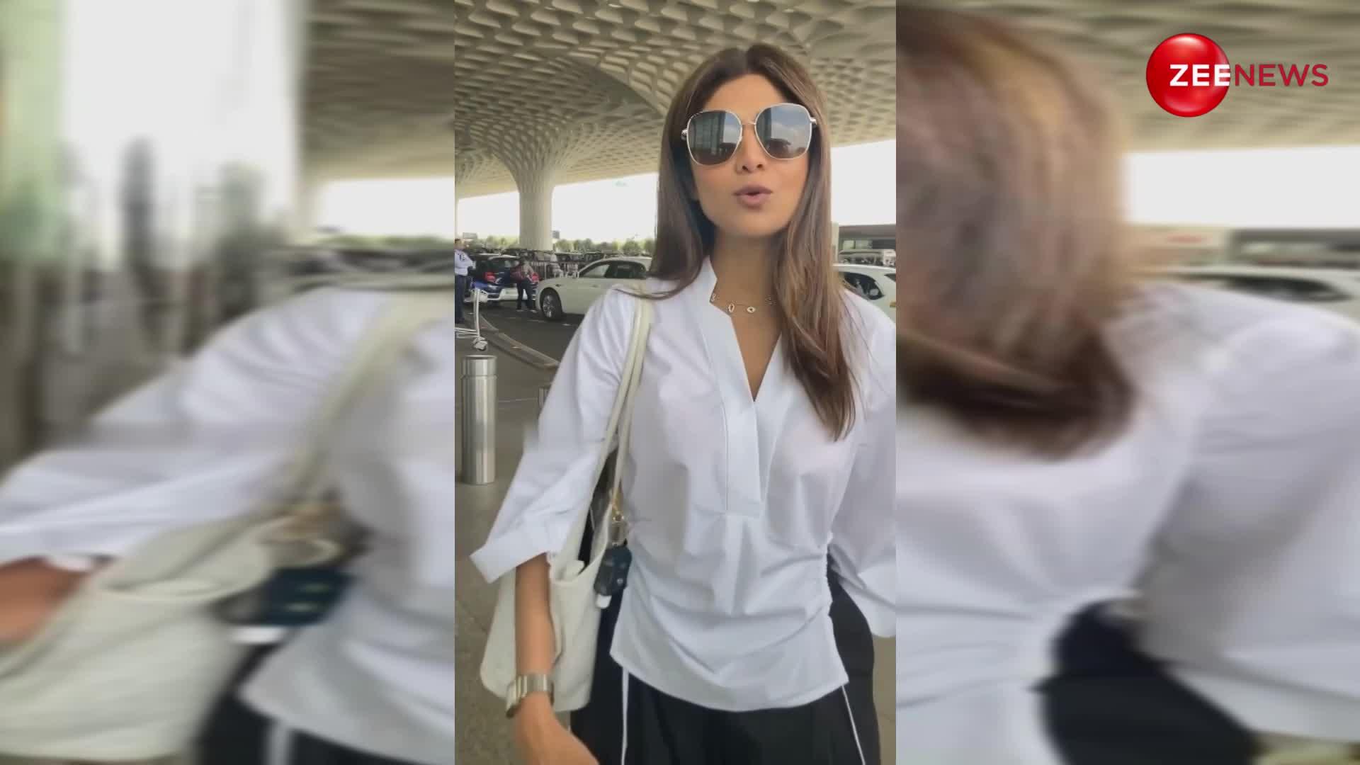 स्टाइलिश शर्ट और अतरंगी पजामें में एयरपोर्ट पर स्पॉट हुईं Shilpa Shetty, दिखा बेफिक्र अंदाज