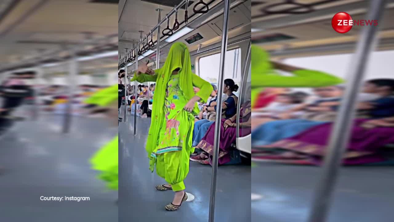 मेट्रो में हरा सूट पहनकर हरियाणवी गाने पर ऐसा नाची लड़की, लोग बोले- ये तो कोई एक्ट्रेस लग रही