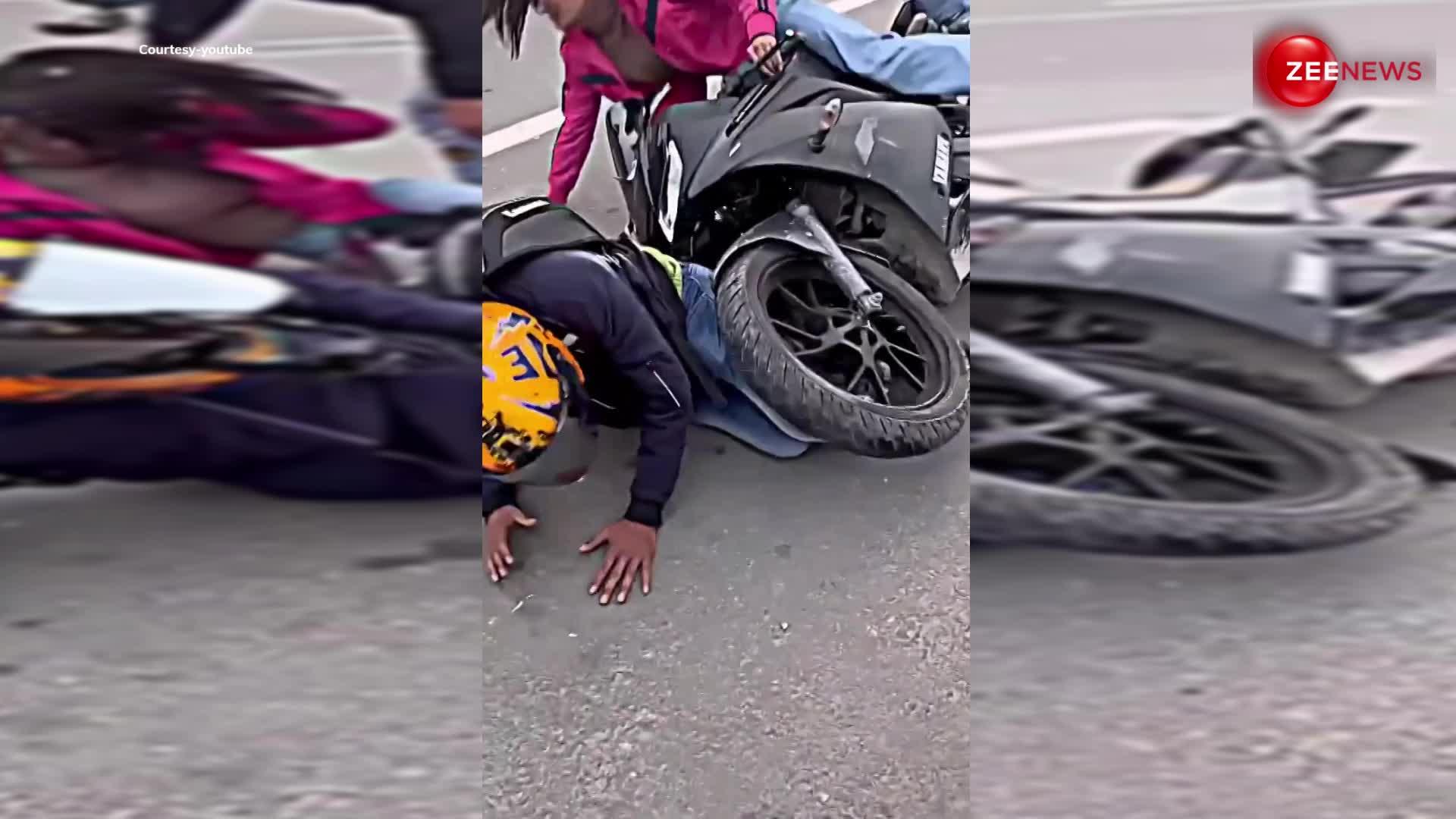 Girl accident: पापा की परी बाइक से गिरी धड़ाम, हो गया गाड़ी का काम तमाम