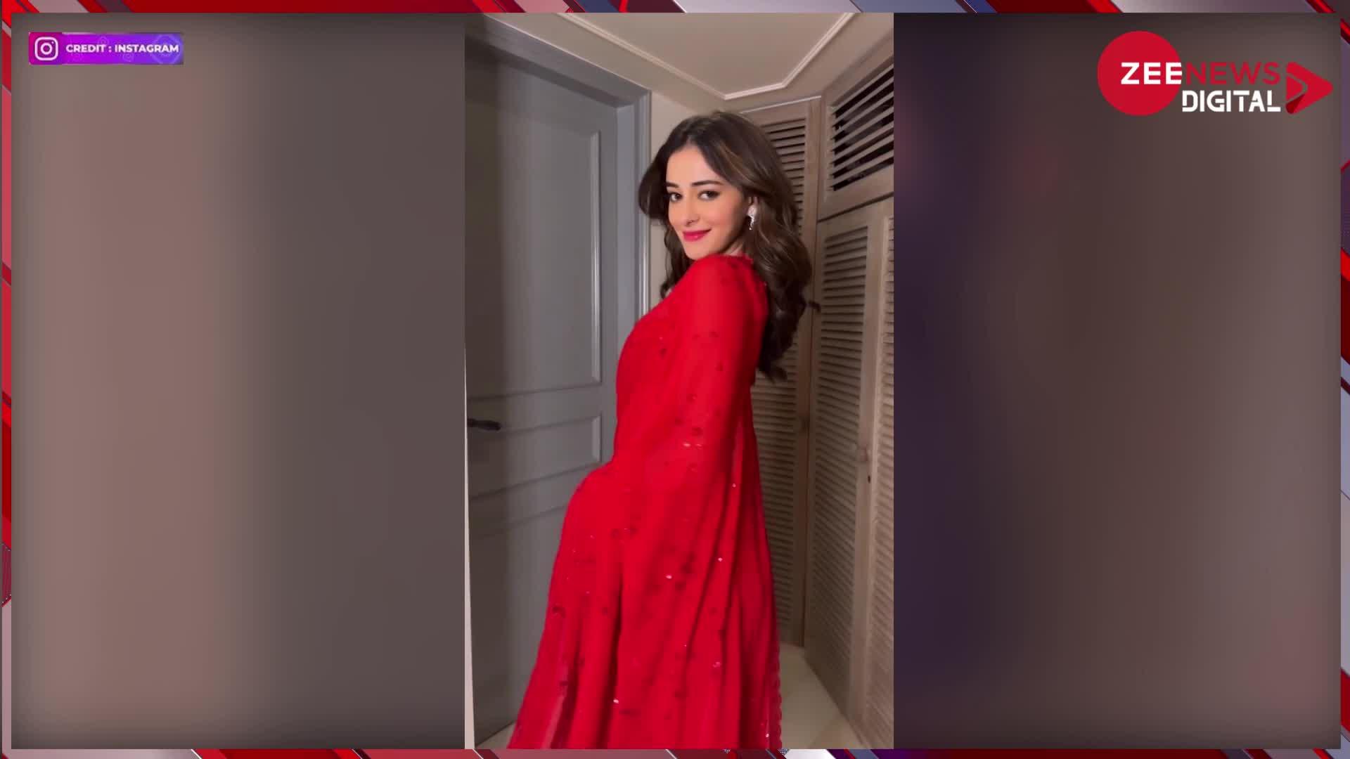 रेड साड़ी में Ananya Panday का स्टनिंग लुक, लग रही हैं बेहद हॉट