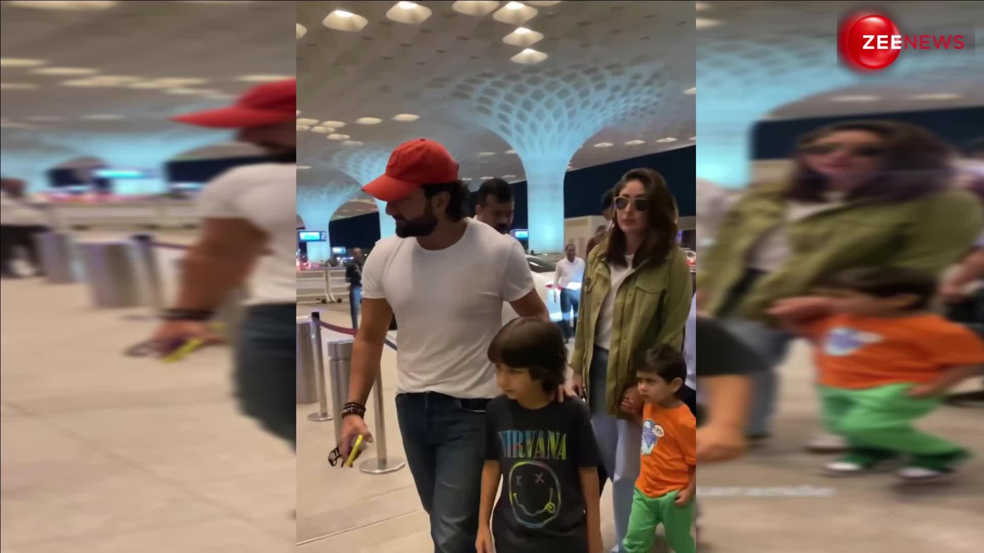 नवाब फैमिली चली Vacation पर! एयरपोर्ट पर Kareena Kapoor के साथ नजर आया पूरा परिवार-VIDEO