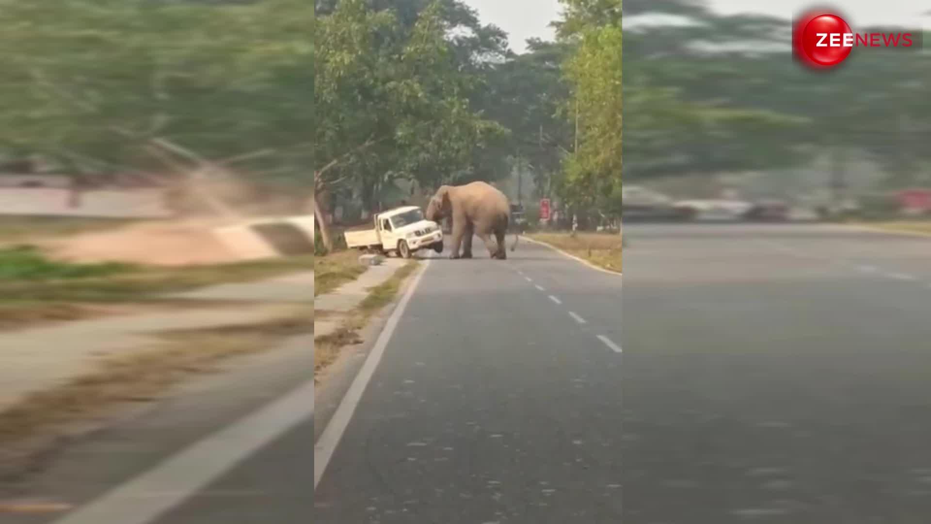 जंगल के बीच से गुजर रही गाड़ी पर गुस्सैल हाथी ने किया जानलेवा अटैक, वीडियो देख सहम जाएगा आपका कलेजा