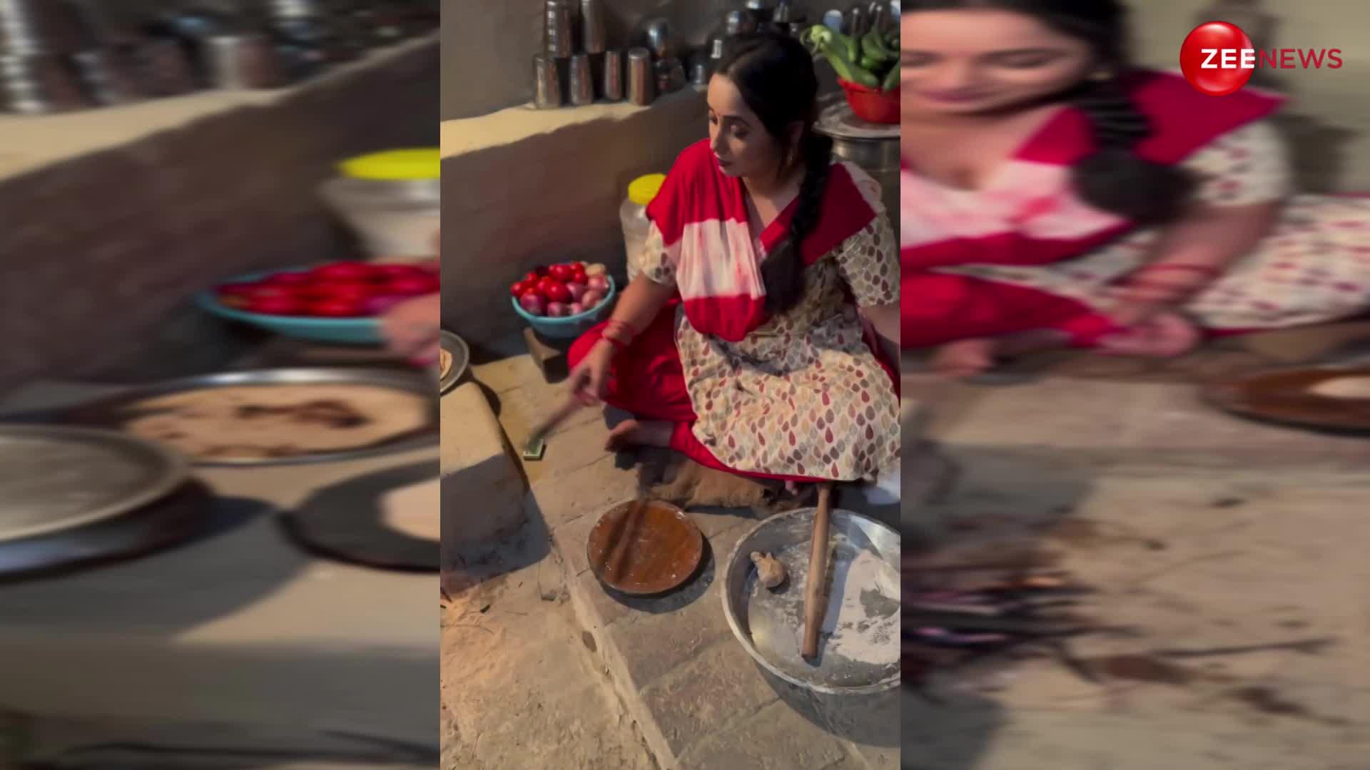 गांव में मिट्टी के चूल्हे पर रोटी बनाती दिखीं Rani Chatterjee, आग में तपकार बनाया देसी खाना