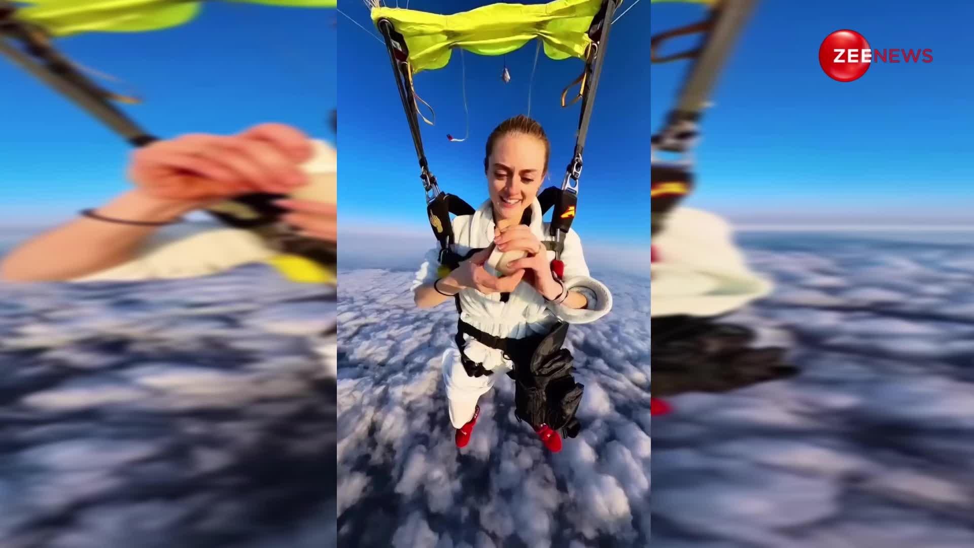 स्काईडाइव करते हुए लड़की ने 10000 फीट की उचाई पर किया मेकअप, वायरल हुआ ये वीडियो